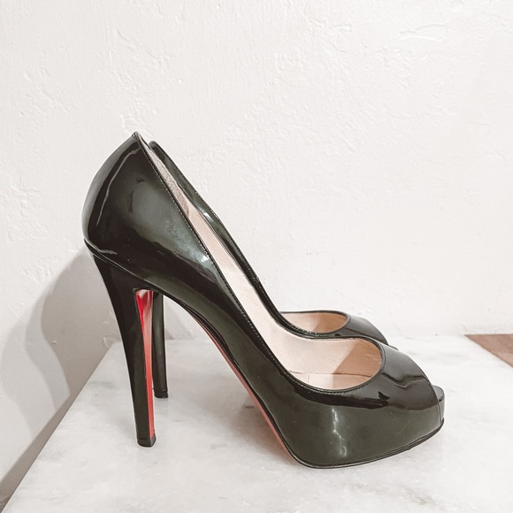 Christian Louboutin Very Prive 120 Black Patent Leather Peep Toe Heels EU 36.5 - Picture 4 of 11
